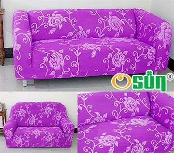 【Osun】一體成型防蹣彈性沙發套、沙發罩圖騰款1+2+3人座(華麗典雅-紫色玫瑰)