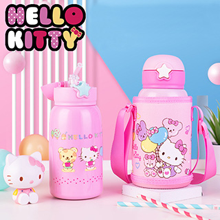 【優貝選】三麗鷗 凱蒂貓 KITTY 大容量兒童吸管保溫水壺組