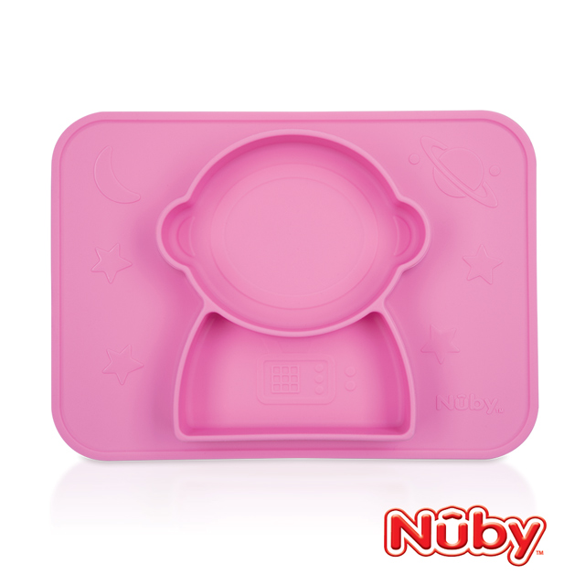 Nuby 矽膠分隔餐盤-太空人-粉