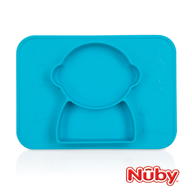 Nuby 矽膠分隔餐盤-太空人-藍