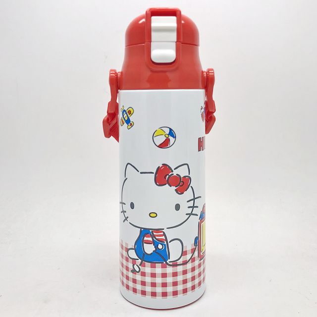 日本 Hello Kitty(紅格子) 保冷專用 彈蓋直飲式 超輕量不鏽鋼水壺580ml(1640)