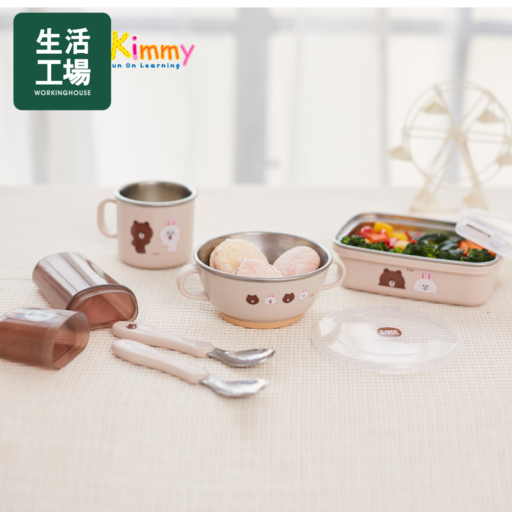 生活工場 Brown Friends 304不銹鋼兒童餐具六件套組 熊大和兔兔 Pchome 24h購物