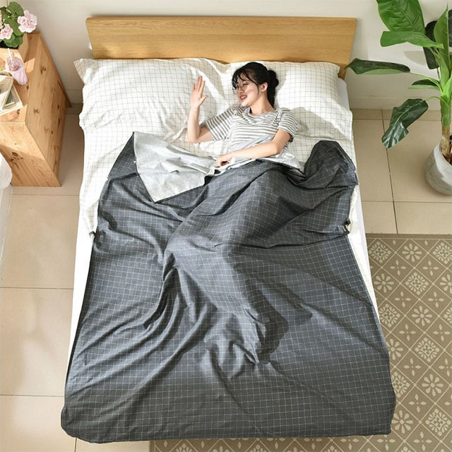 100%純棉旅行睡袋 枕套床單隔髒保潔墊 (黑白格)