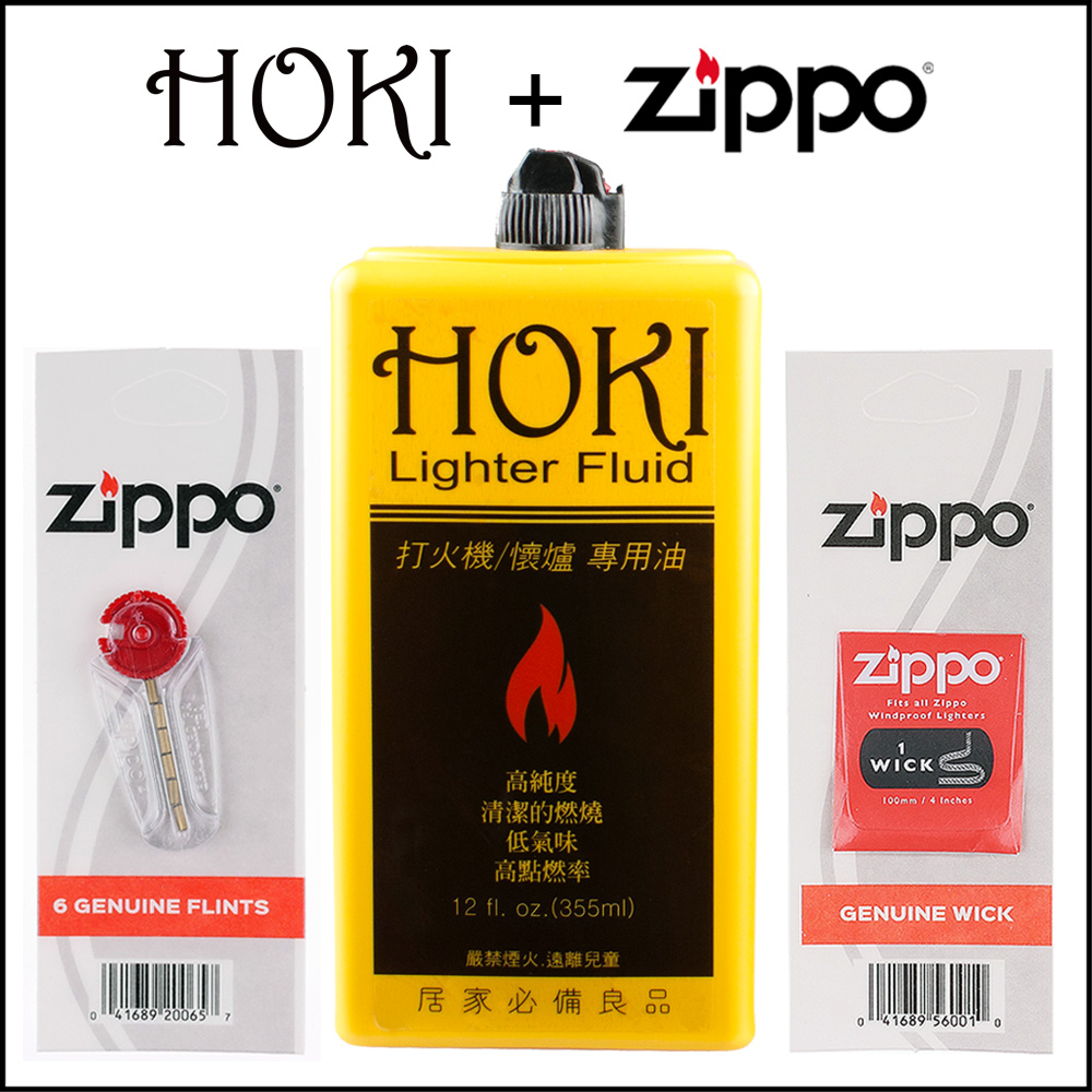 Hoki 355ml打火機專用油 Zippo打火石棉芯 3樣合購 Pchome 24h購物