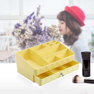 韓式抽屜化妝品收納盒 首飾收納盒 黃色