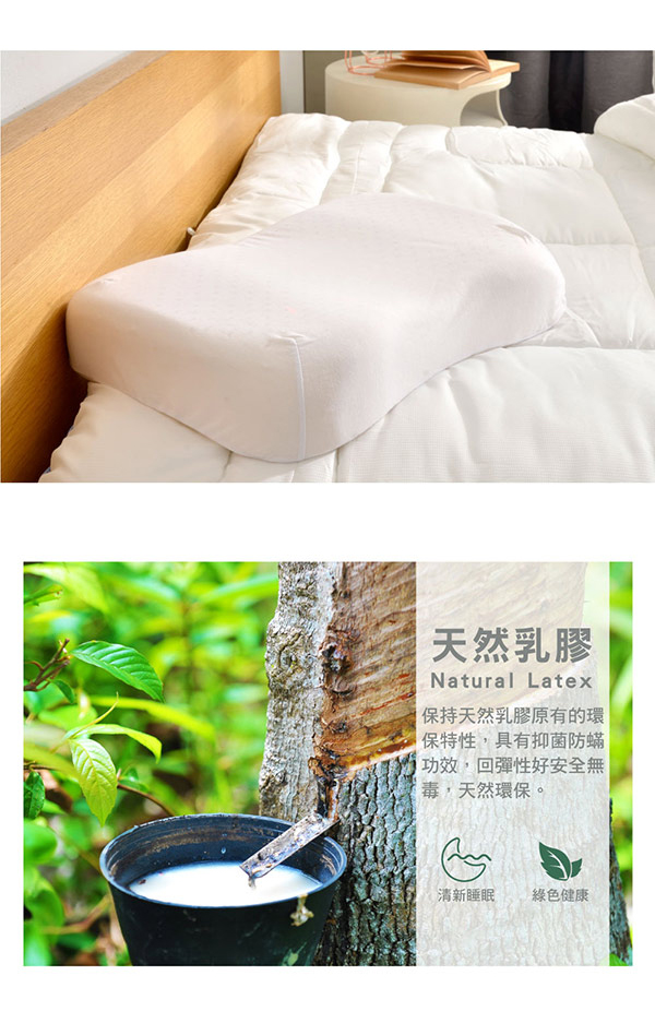 天然乳膠Natural Latex保持天然乳膠原有的環保特性,具有抑菌防蟎功效,回彈性好安全無毒,天然環保。清新睡眠 綠色健康