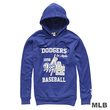 MLB-洛杉磯道奇隊連帽鏡像印花長袖厚T恤-藍(男)