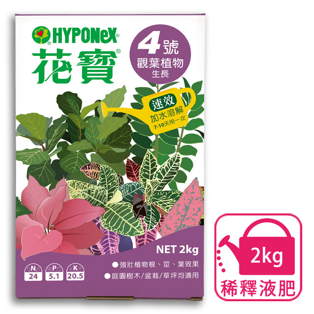 Hyponex 花寶4號高氮高鉀肥料2kg 觀葉植物生長 Pchome 24h購物