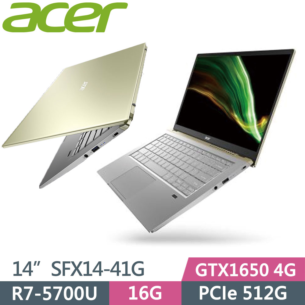 ACER SFX14-41G-R02A 金(R7-5700U/16G/GTX1650-4G/PCIe512G/W10/FHD/14 
