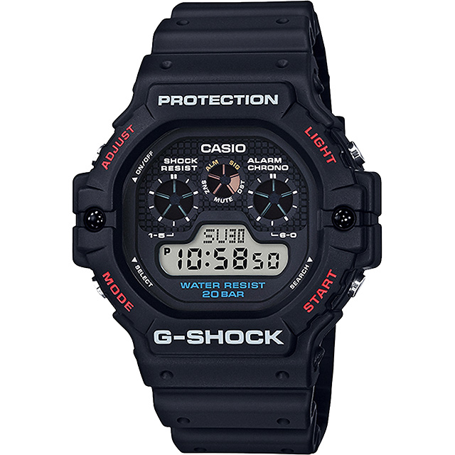 CASIO 卡西歐 G-SHOCK 35周年復刻三眼設計手錶 DW-5900-1