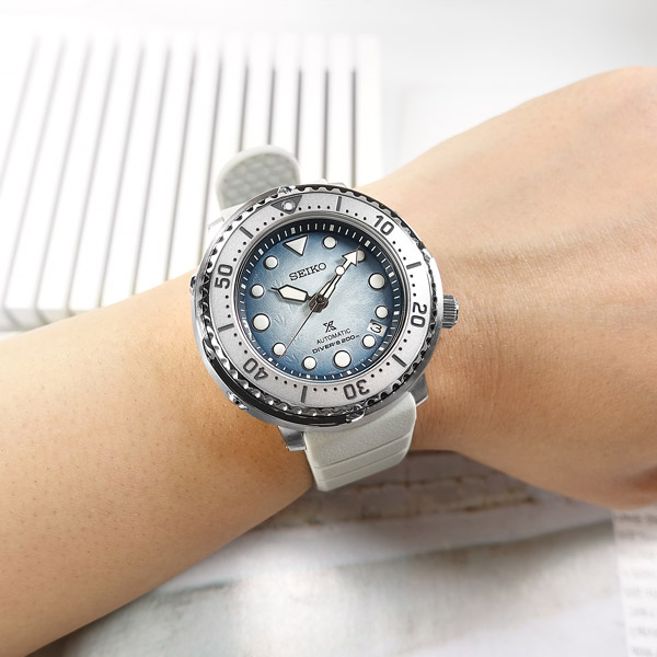 SEIKO 精工 / 4R35-04Z0H / PROSPEX 愛海洋 企鵝 機械錶 鮪魚罐頭 矽膠手錶 淡藍色 43mm