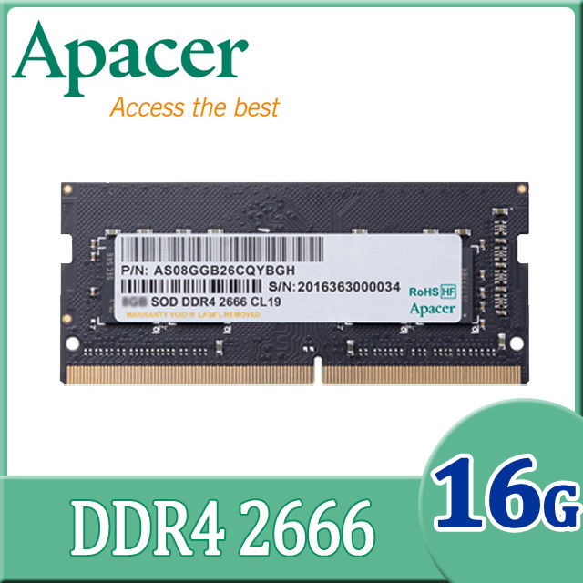 Apacer 16GB DDR4 2666 1024x8 筆記型記憶體