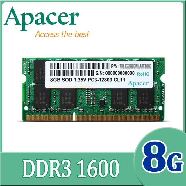 Apacer 8GB DDR3 1600 1.35V 筆記型記憶體