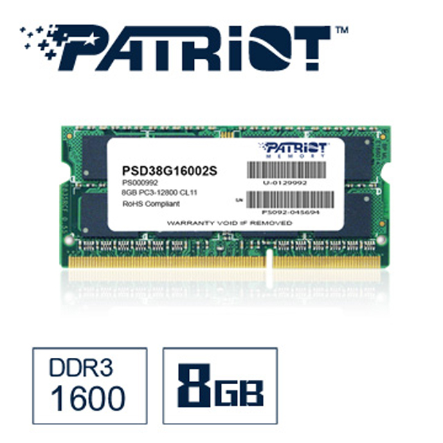 Patriot美商博帝ddr3 1600 8gb筆電用記憶體 Pchome 24h購物