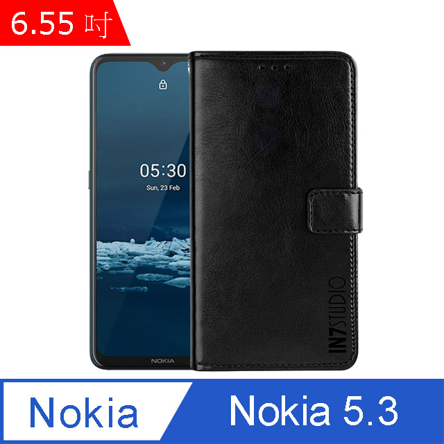IN7 瘋馬紋 Nokia 5.3 (6.55吋) 錢包式 磁扣側掀PU皮套 吊飾孔 手機皮套保護殼-黑色