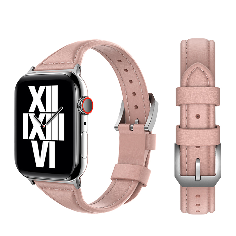 Apple Watch 1/2/3/4/5/6/7/SE T型真皮錶帶iwatch替換錶帶手錶腕帶42/44/45通用櫻花粉- PChome 24h購物