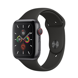 Apple Watch Series 5 44公釐太空灰色鋁金屬錶殼搭配黑色運動型錶帶(GPS+Cellular版)
