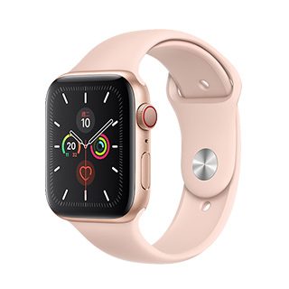 Apple Watch Series 5 44公釐金色鋁金屬錶殼搭配粉沙色運動型錶帶(GPS+Cellular版)