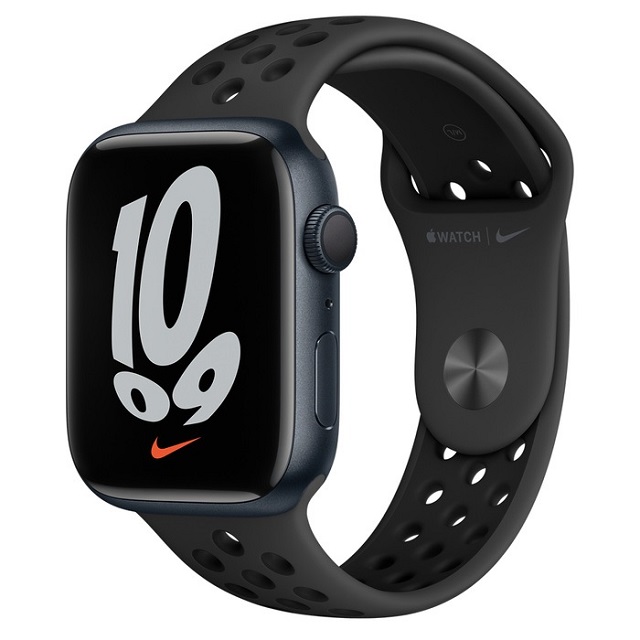 Apple Watch Nike S7 GPS 45mm, 午夜黑色鋁金屬錶殼；Nike運動型錶帶(MKNC3TA/A)