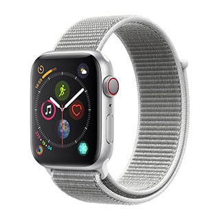 Apple Watch Series 4 44公釐銀色鋁金屬錶殼搭配貝殼白色運動型錶環(GPS+Cellular版)