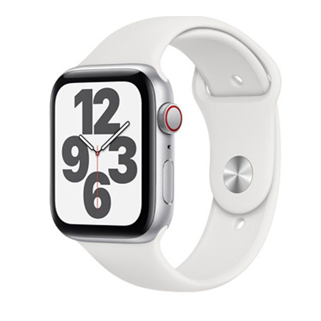 Apple Watch SE LTE, 44mm Silver Aluminium Case with White Sport Band (MYEV2TA/A)