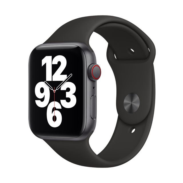 Apple Watch SE LTE, 44mm Space Gray Aluminium Case with Black Sport Band (MYF02TA/A)