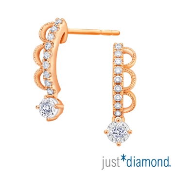 【Just Diamond】Lacy Crown系列 18K玫瑰金 鑽石耳環